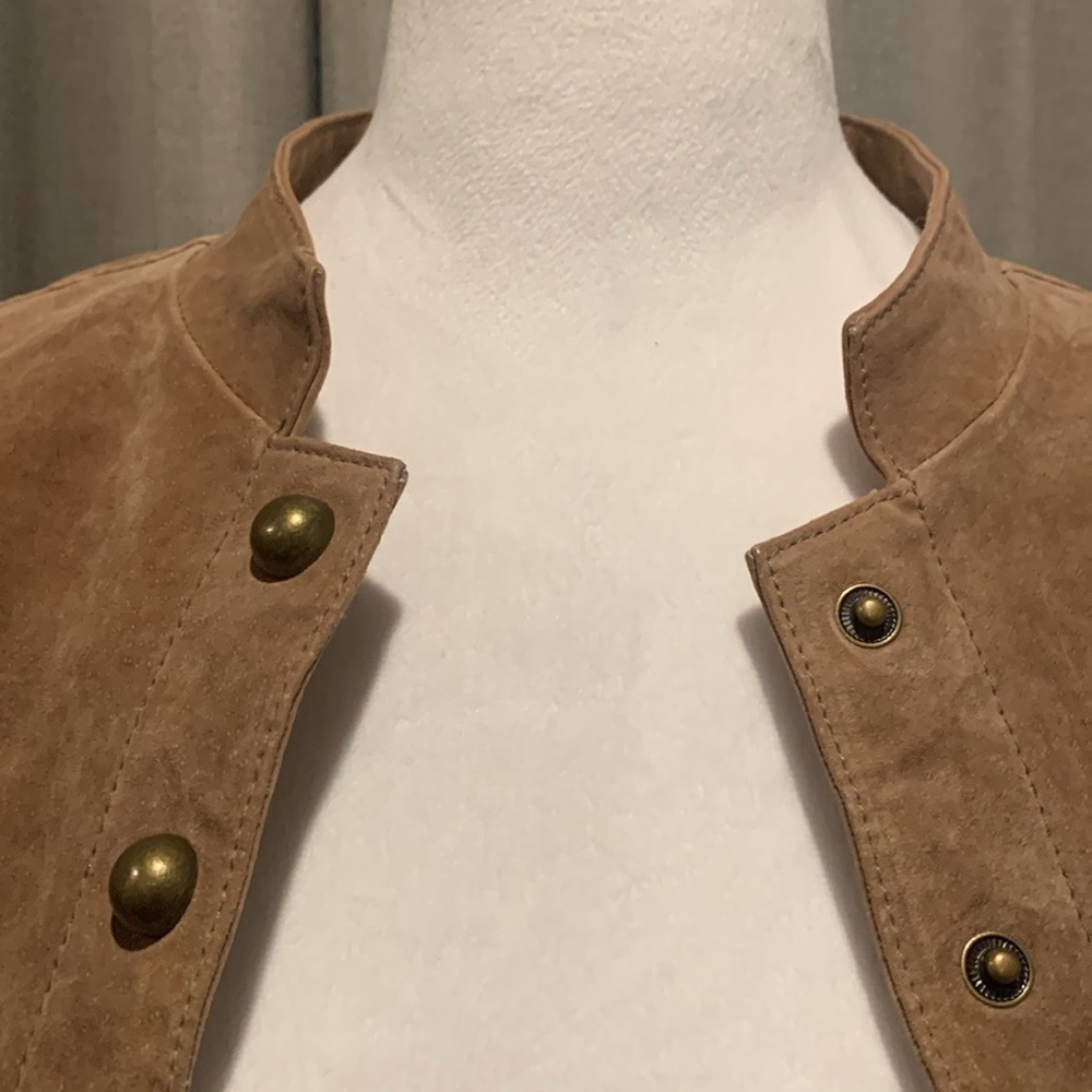 A.M.I Light Brown 100% Leather Jacket Size Large - Picture 10 of 16